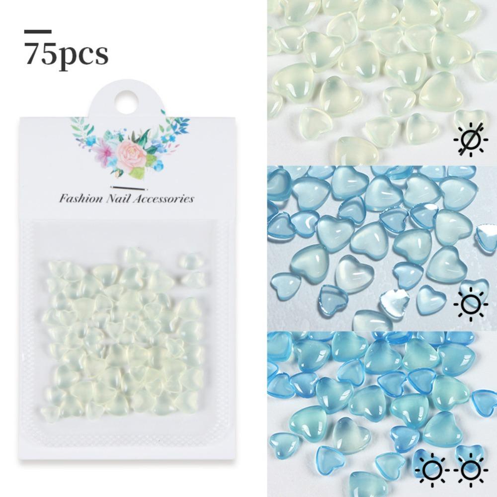 Mxbeauty Hiasan Kuku Jantung 75Pcs Resin Manikur Aksesoris Nail Drills Hiasan Kuku Multi Ukuran 3D Perhiasan Kuku