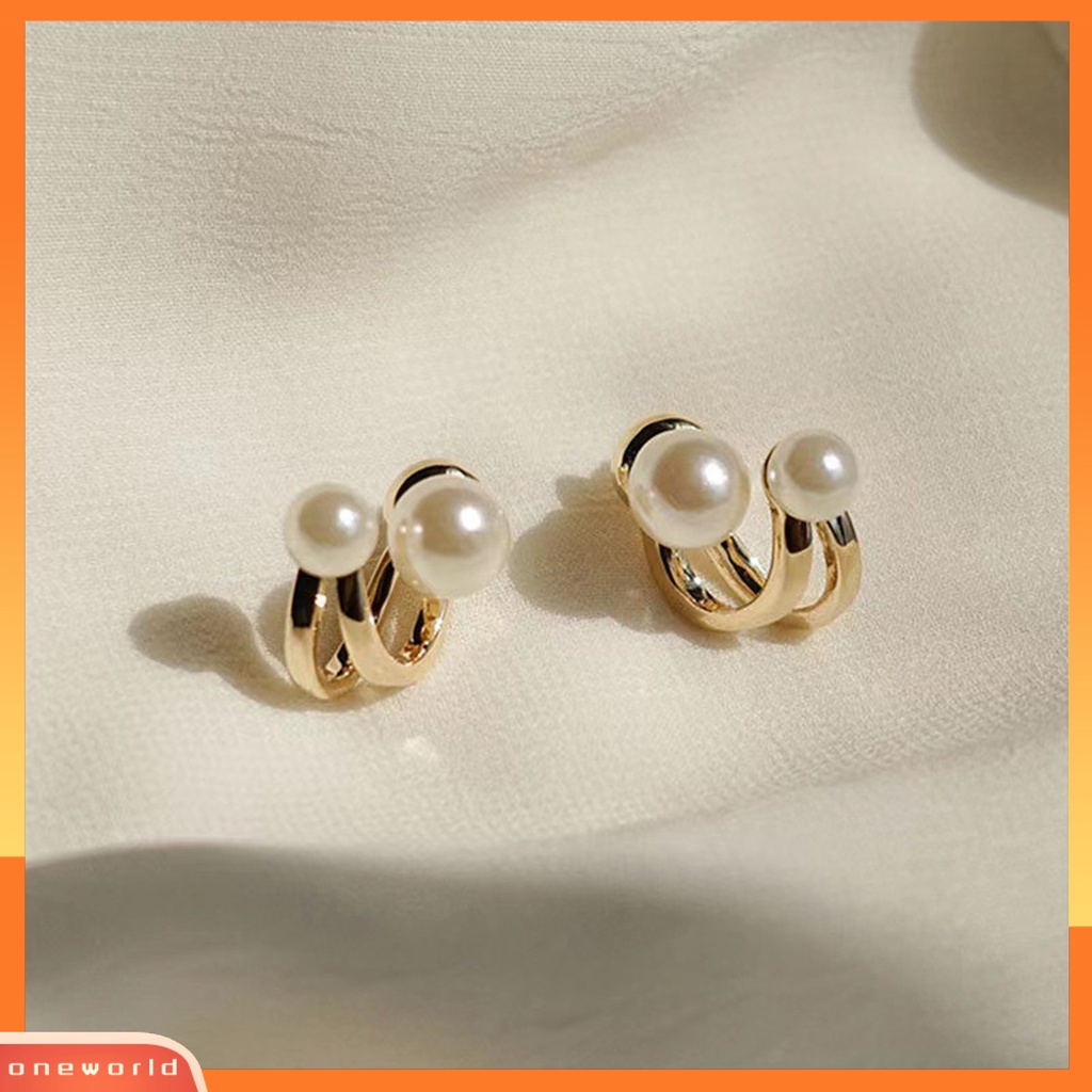 [ONE] 1pasang Anting Tusuk Wanita Double Layer Mutiara Imitasi Dua Arah Wearable Ear Studs Untuk Pesta Pernikahan Perjamuan