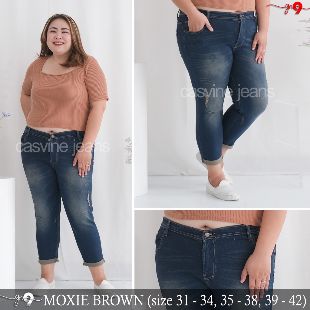 CASVINEJEANS || Celana Jeans Wanita Moxie 2 Warna Bigsize Jumbo Sobek Laser Ripped Stretch Stik Lipat Balik Mom Jeans