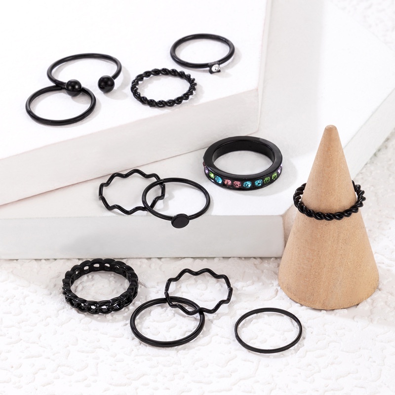 12 Pcs/set Baru Trendi Hitam Sederhana Geometris Gelombang Memutar Cincin Untuk Wanita Zirkon Warna-Warni Cincin Perhiasan Hadiah Pesta Ulang Tahun