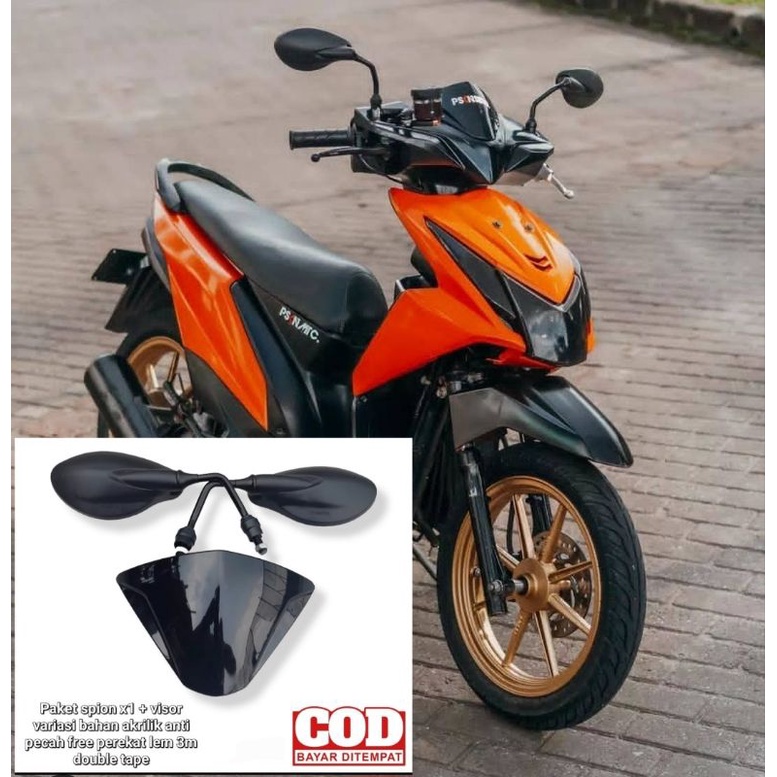 Paket variasi kaca spion x1 plus visor variasi universal model mx pnp honda beat fi lama