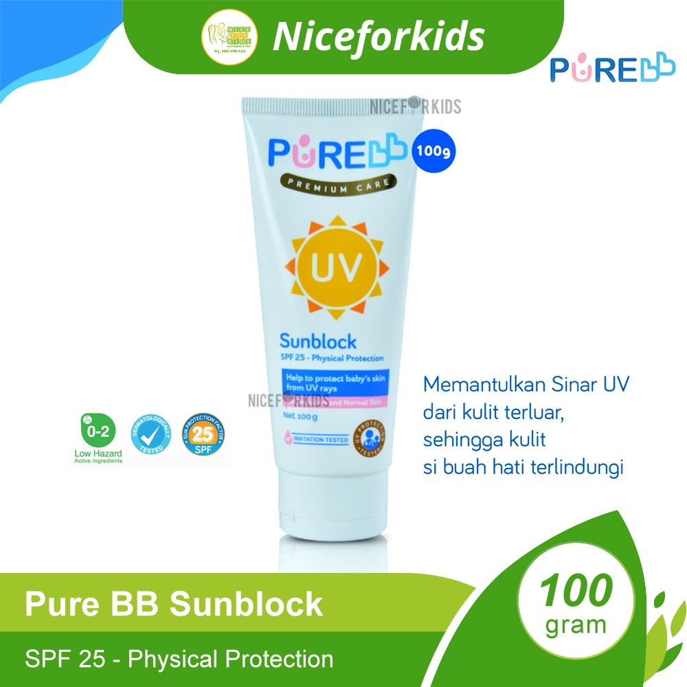 Pure Baby Premium Sunblock 100 gr / Sunblock Anak / Pure BB Sun Protection / Pelindung Kulit Bayi dari Sinar Matahari