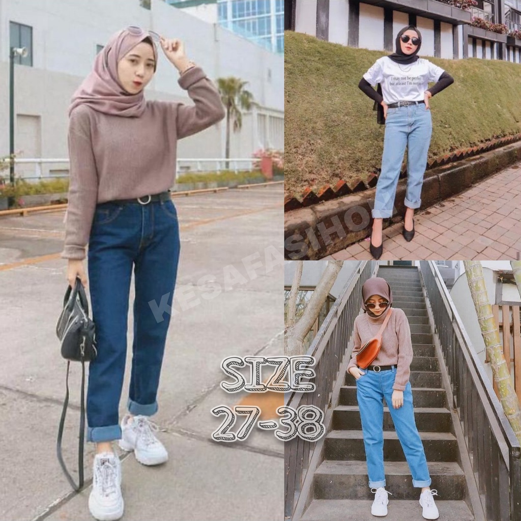 CELANA BOYFREIND PLAIN JEANS WANITA // FREE BELT/BOYFREIND POLOS