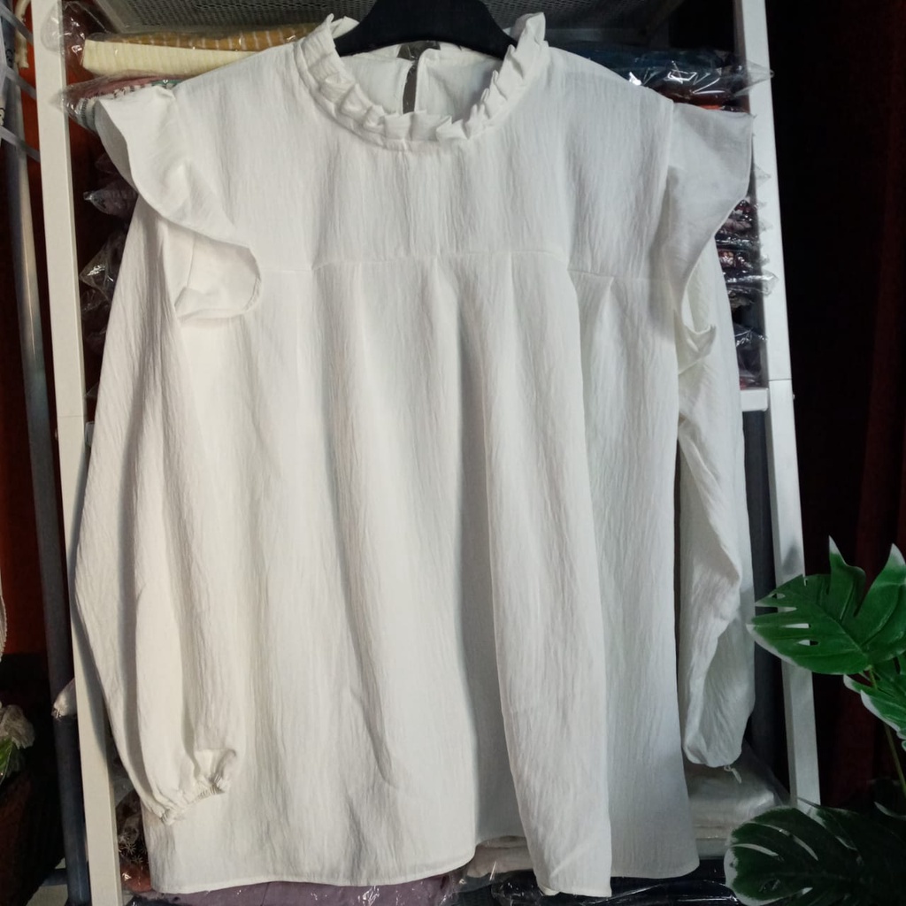 Blouse crinkel wanita / baju atasan polos putih