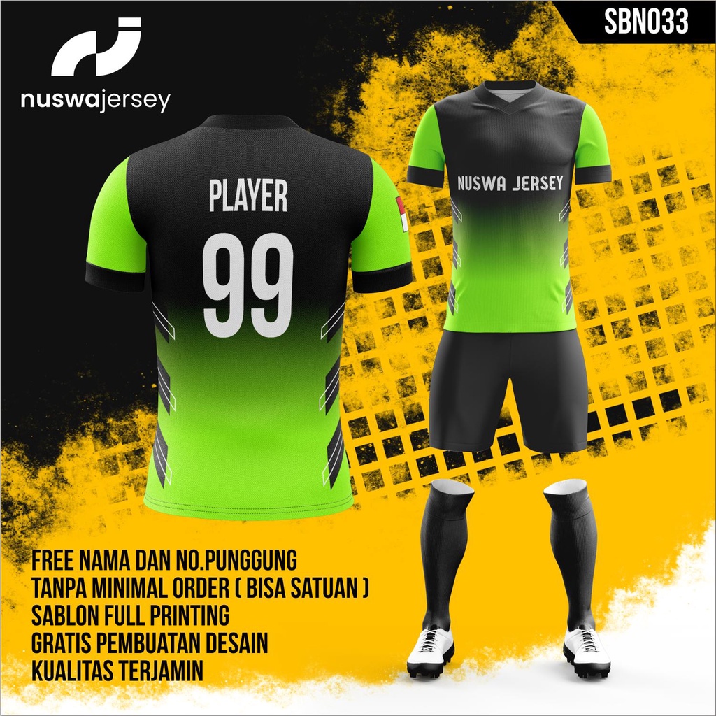 Jersey Futsal Hitam Gradasi Hijau / SBN033 | Full Printing | Free Request Nama , No Punggung, Dll