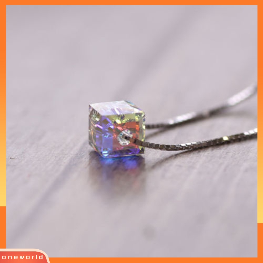 [WONE] Pesona Fashion Perhiasan Multicolor Kubus Berlian Imitasi Liontin Rantai Pernyataan Kalung