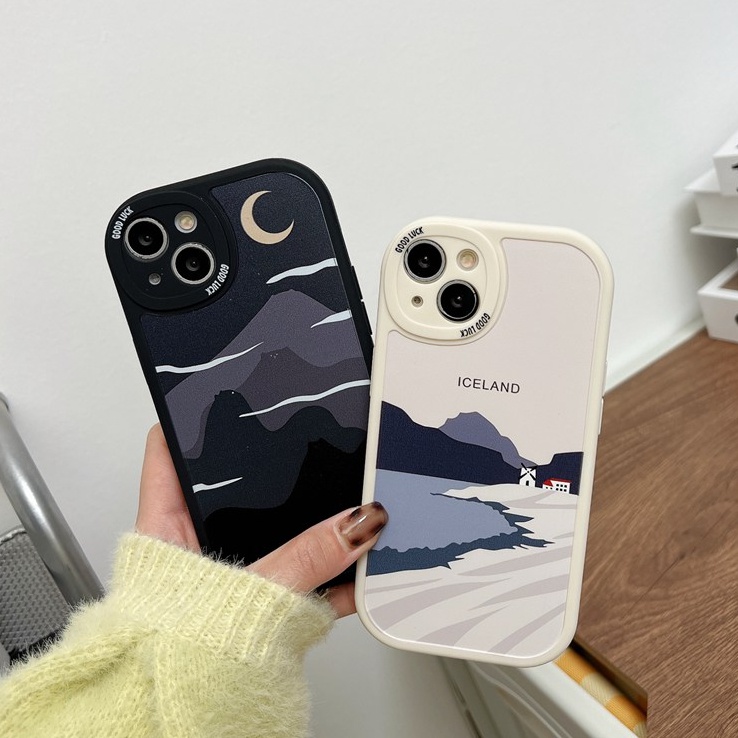 Couples Black Peak Moon Soft Case Realme C1 C2 5S 5i 6 7i 8i 8 Pro 9i C11 C20 C12 C15 C17 C21Y C25Y C35 RENO 4F 5 6 7Z Black Silicone Case for Girl Women Gifts Baolongwish