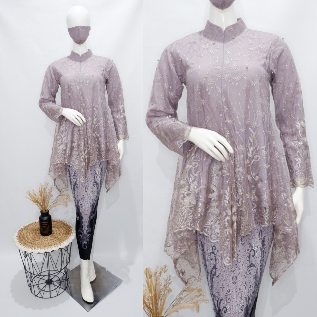 SHOPASHOP SOLO Batik Set Atasan Kebaya Shanghai Tille mutiara &amp; Rok plisket halus fit m l xl xxl