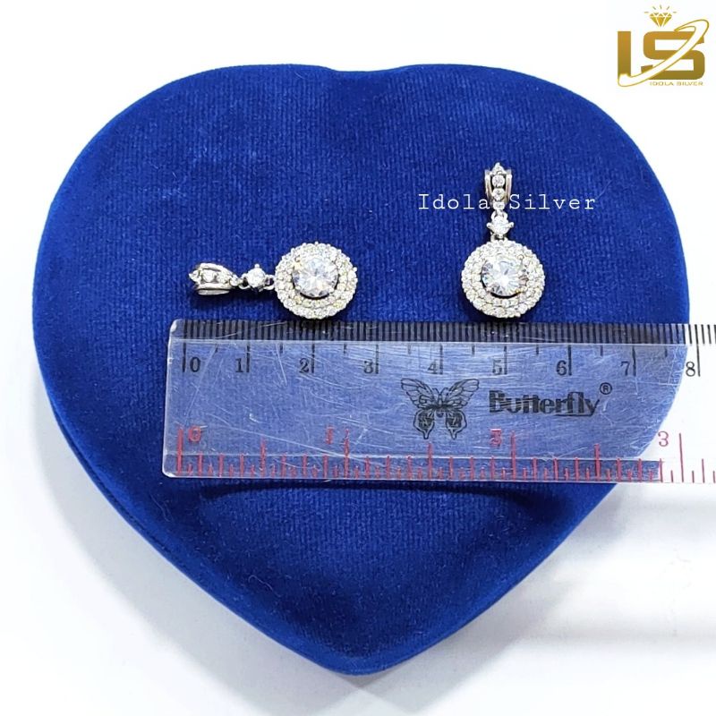 KALUNG PERAK ASLI SILVER WANITA 925 LAPIS EMAS PUTIH MODEL LIONTIN BUNGA SUSUN PERMATA - PERHIASAN PERAK ASLI