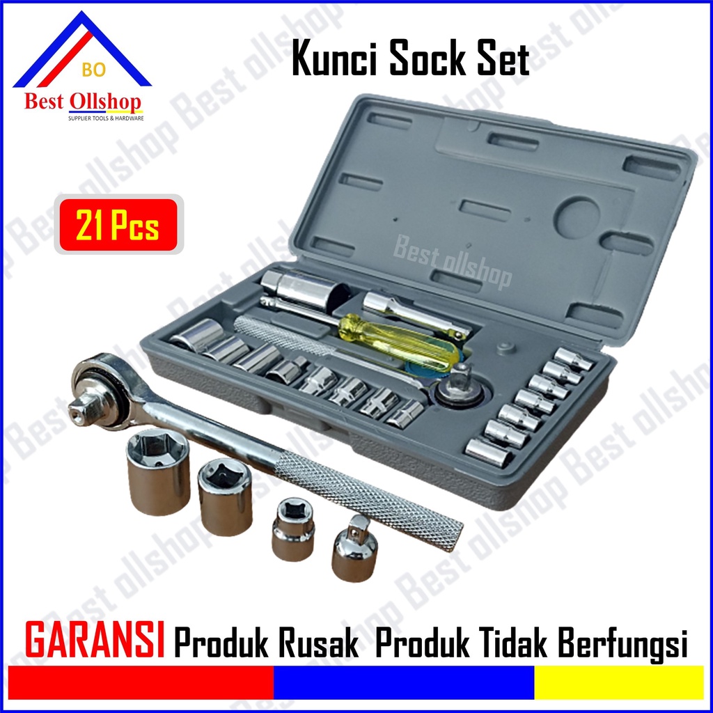 Kunci Pas 21 Pcs/ Kunci shock Wrench Set Bolting/ Kunci Sok / Kunci Shock Sock Sok Set 21 Pcs Ratchet