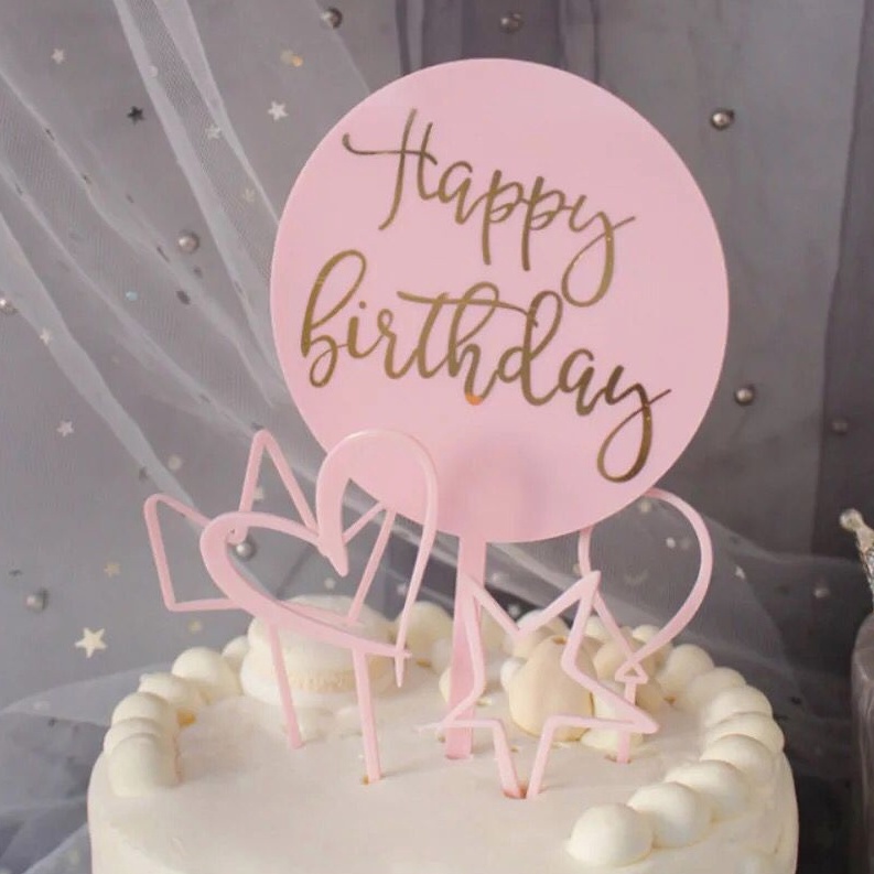 【COD】Topper Kue Akrilik Gold Bulat Kartu Kreatif Selamat Desain Happy Birthday Bahan Untuk Dekorasi  Kue Ulang Tahun-FA