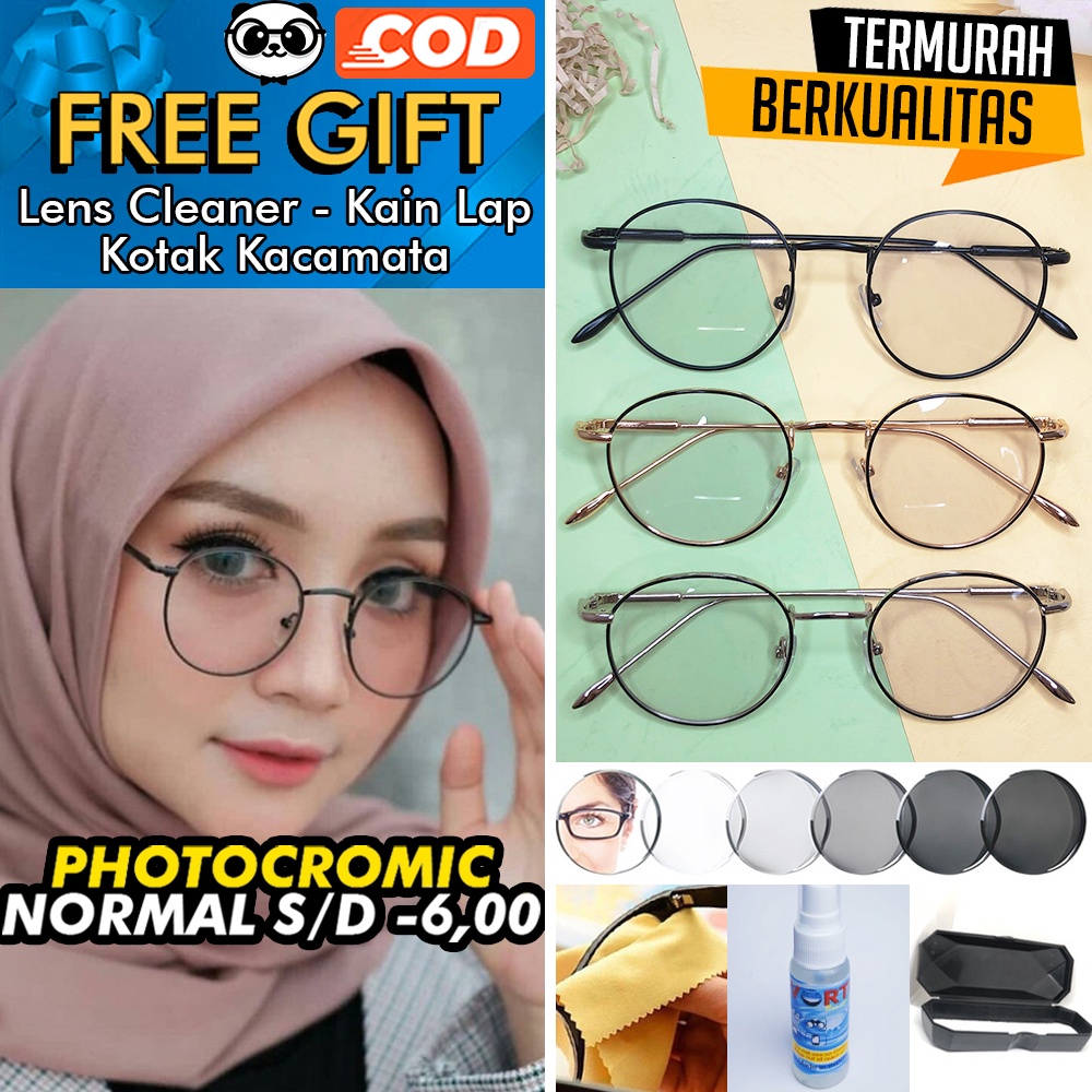 Kacamata PHOTOCROMIC 8213 original Lensa berubah warna Anti Radiasi UV Sunglass NightCromic Blueray Bluceromic Minus/Plus Korea Fashion Pria &amp; Wanita Bulat