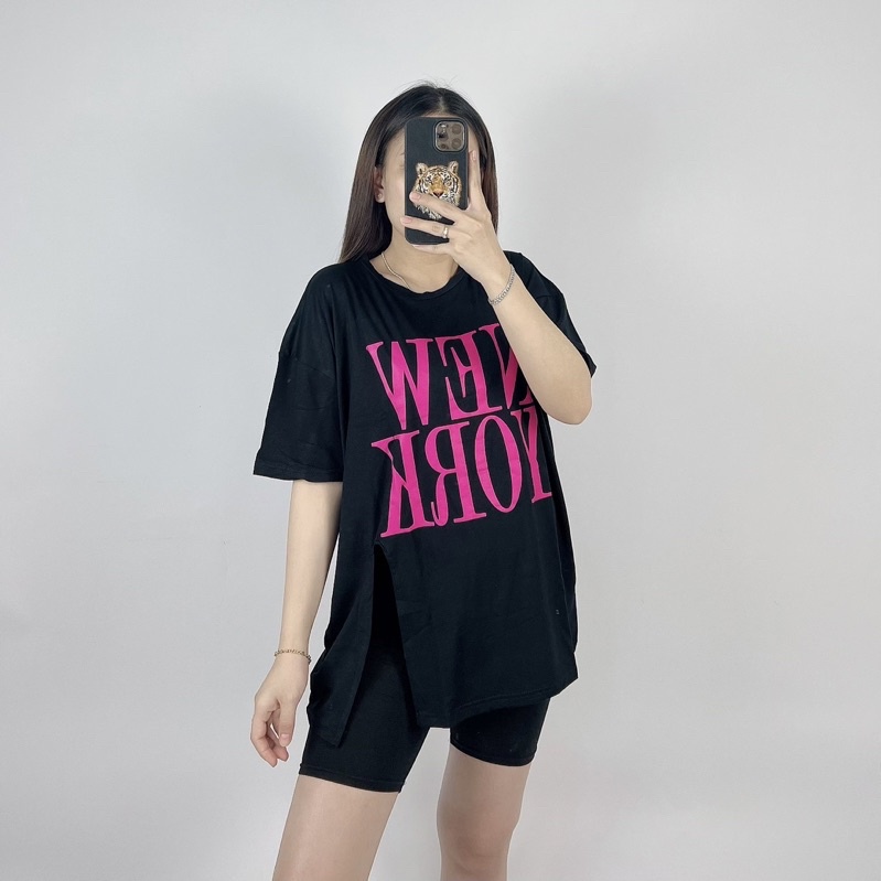 Kaos Oversize Slit NY/ Atasan Jumbo wanita