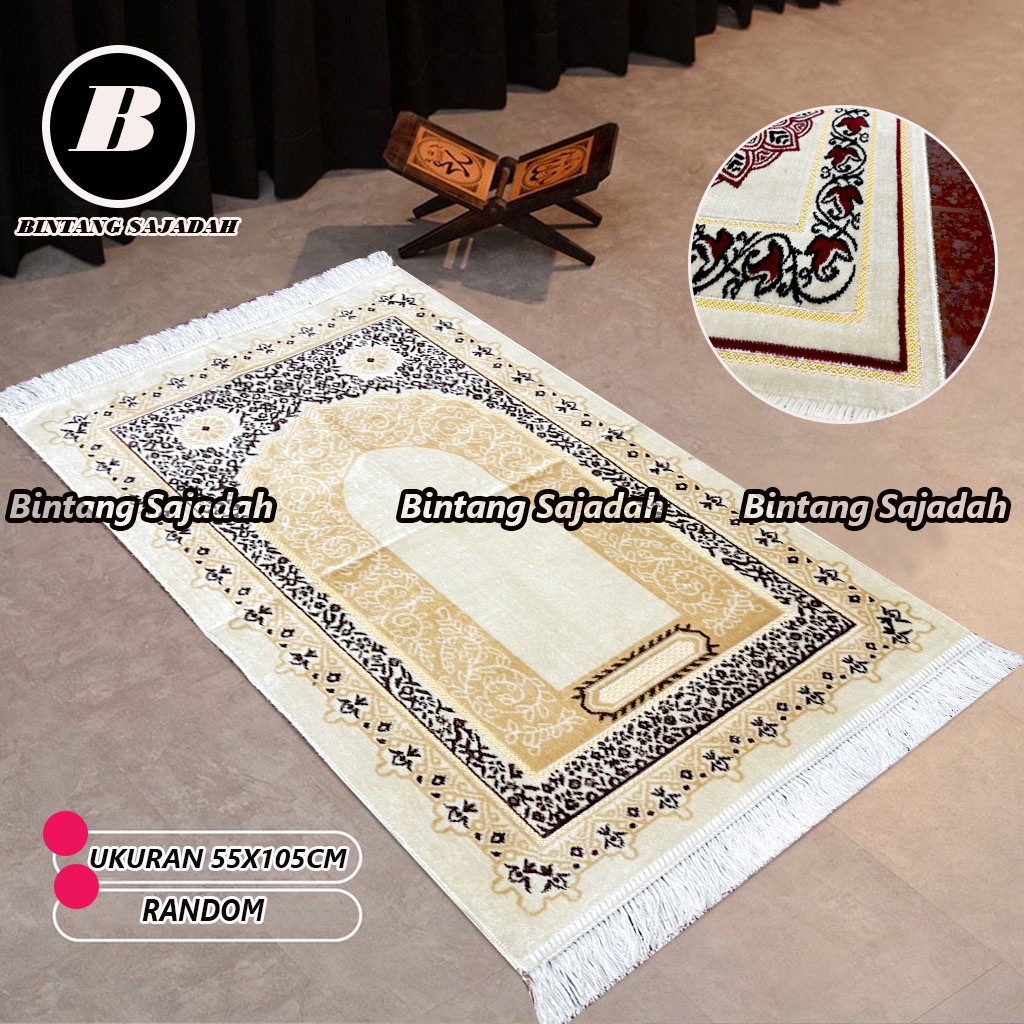 Sajadah Turki Midi Genova Putih 55x105cm Perlengkapan Sholat Pakaian Muslim Sejadah Terbaru BAHAN DASR CREAM KOMBINASI WARNA