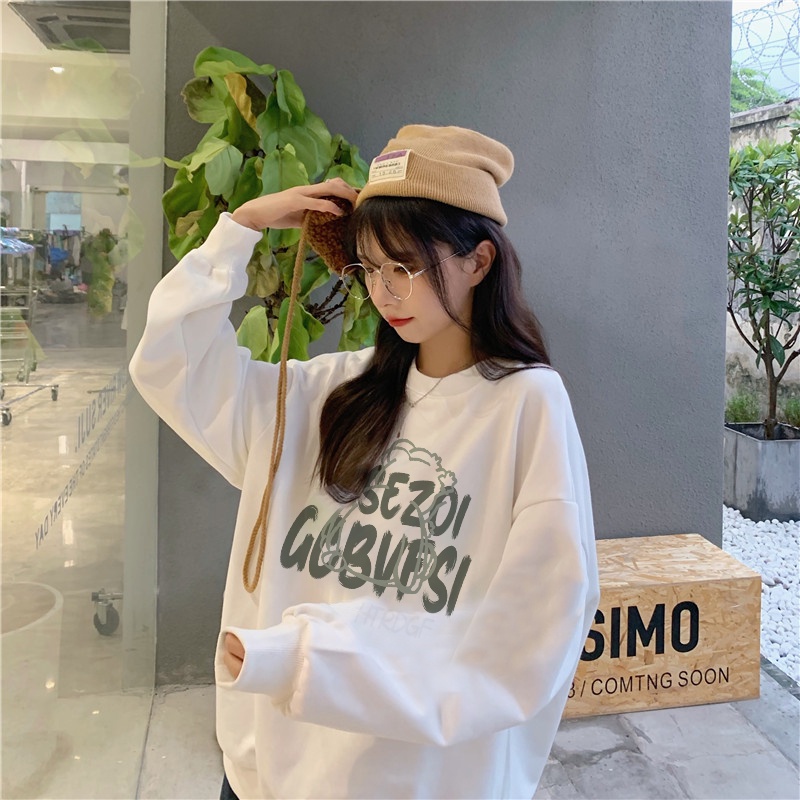 EUNII Sweater Lengan Panjang Cartoon Cute Bear Korean Style/Hoodie Oversize/Baju Wanita/Switer Wanita