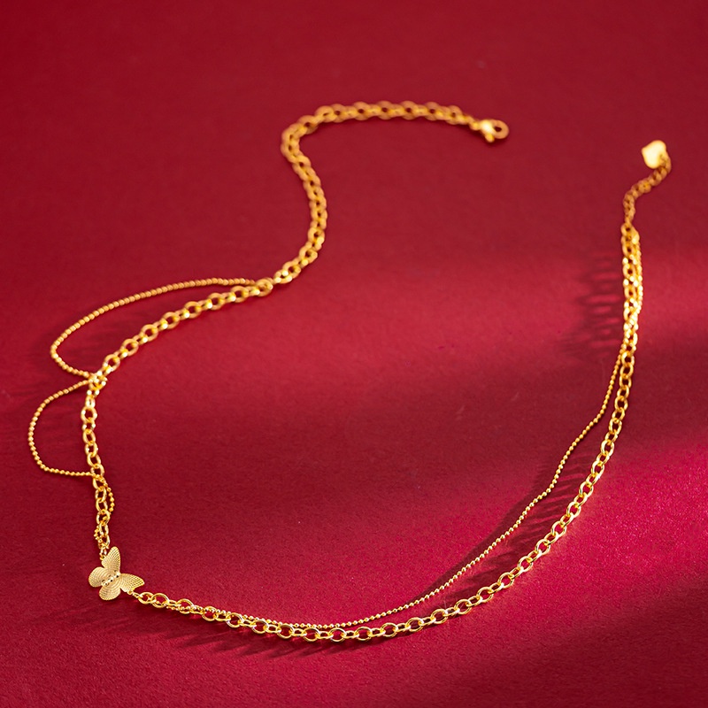 Goldkingdom Fashion Perhiasan 24 K Bangkok Aksesoris Ready Stock Kepribadian Panas Kupu-Kupu Kalung Perempuan Lembut Indah Kupu-Kupu Berlapis Emas Rantai