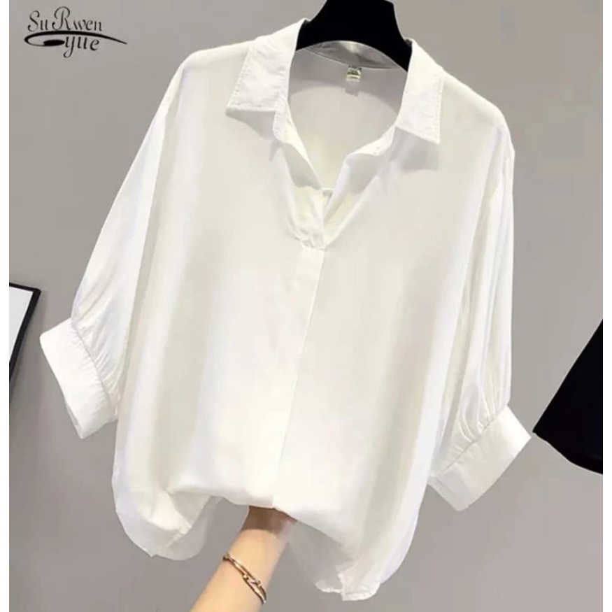 Atasan Wanita Kekinian - Ziva Blouse - Kemeja Wanita Lengan Panjang Kasual Basic Polos