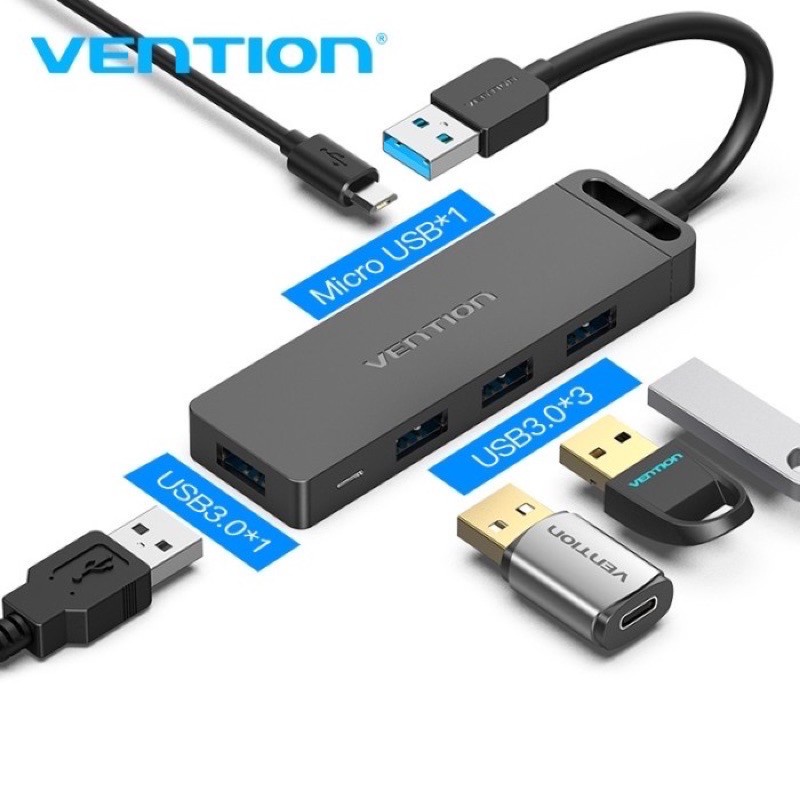 Vention CHL USB 3.0 Hub 4-Port Ultra Slim with Micro USB Power Supply