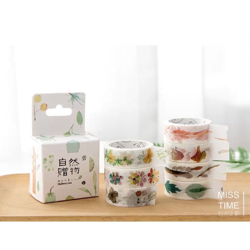 

washi tape selotip set daun bunga alam water color pastel