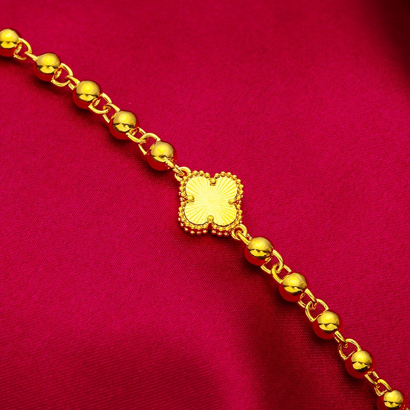 Goldkingdom Perhiasan Fashion Emas Asli Kadar 375 Bangkok Aksesoris Ready Stock Gelang Manik-Manik Wanita Merek Glossy Liontin Gelang