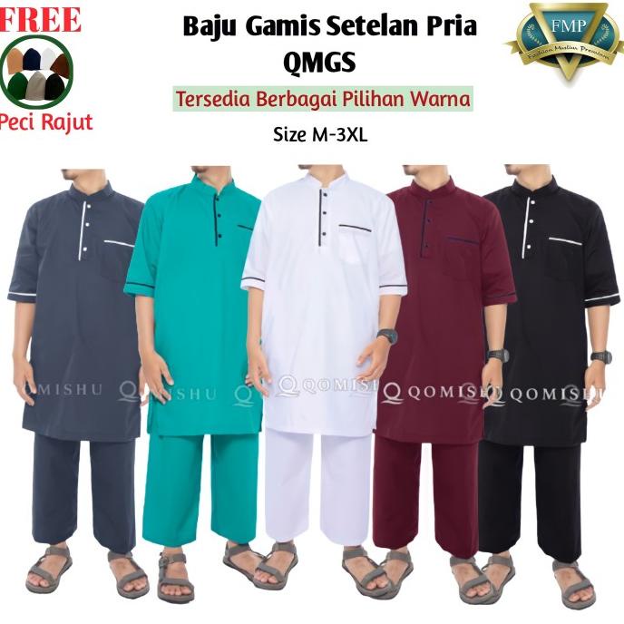 Setelan Baju Koko Gamis Kurta Pakistan Pria Cowok Polos Qmgs Qomishu