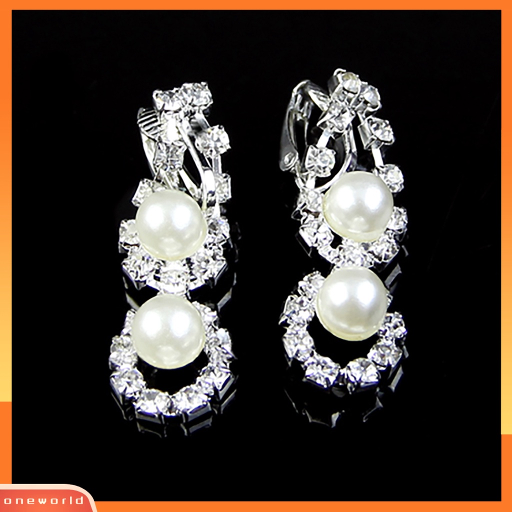 Set Perhiasan Pernikahan Anting Kalung: Gaya Chic Kristal Berlian Imitasi Berpelat Mutiara