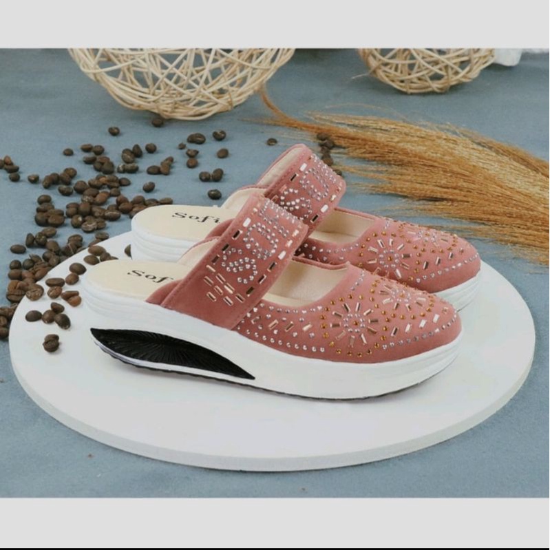 Sofia 03 sendal wedges wanita slip on real pict