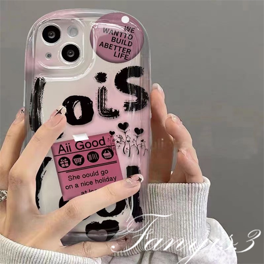 Compatible For IPhone 14 13 12 11 Pro Max X XR Xs Max 8 7 Plus SE 2020 Kompatibel Untuk Ins Huruf Inggris Graffiti Phone Case Bening TPU Lembut Cover Pelindung