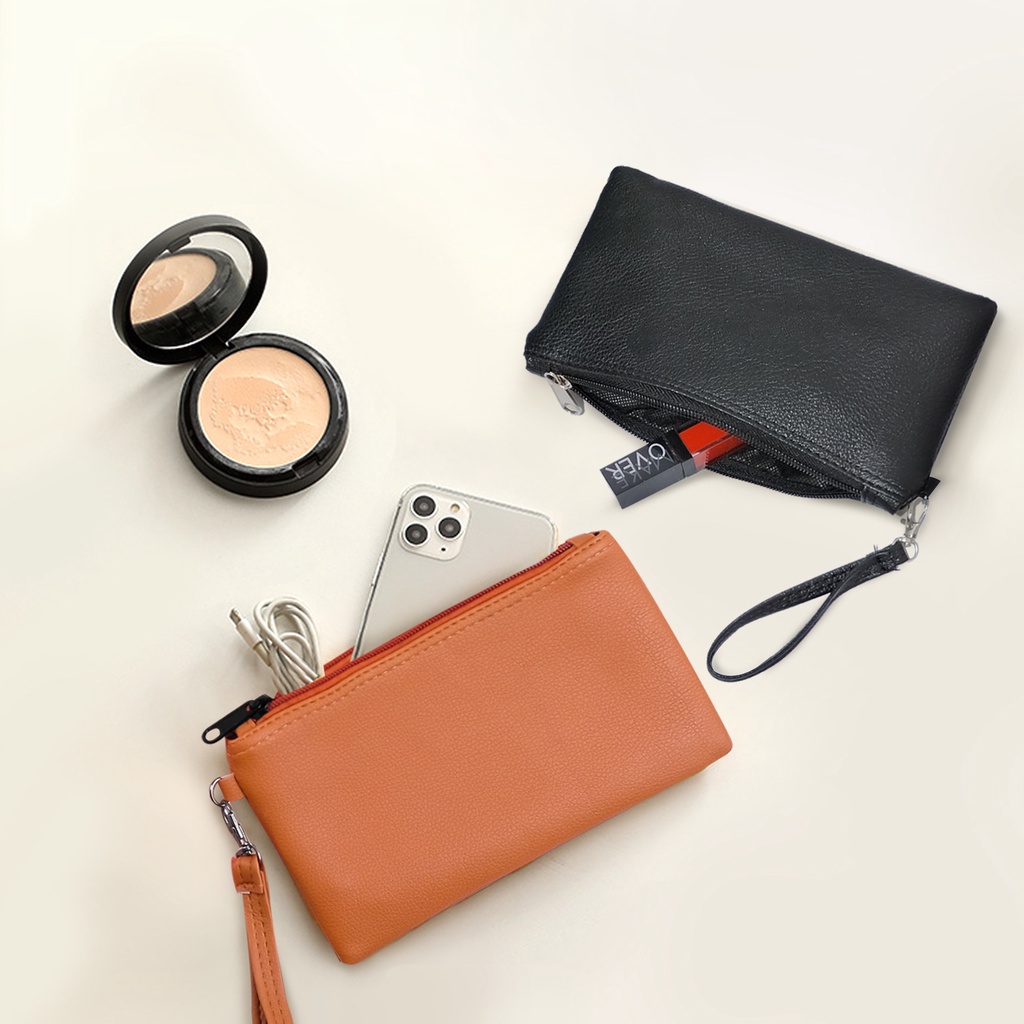 Dompet uang dan hp wanita kulit sintetis polos wallet tempat koin pouch kosmetik lipstik wadah alat rias travel organizer