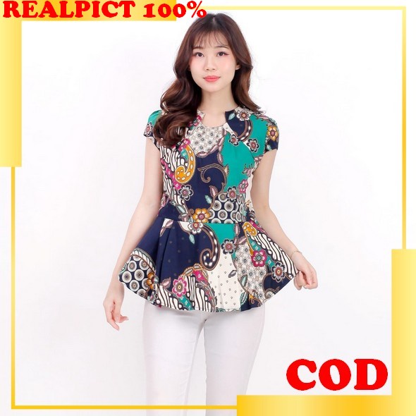 Blouse Katun Rayon Blus Motif Bunga-Bunga No.5 Baju Jumbo Lengan Panjang Atasan Wanita Kekinian Keme