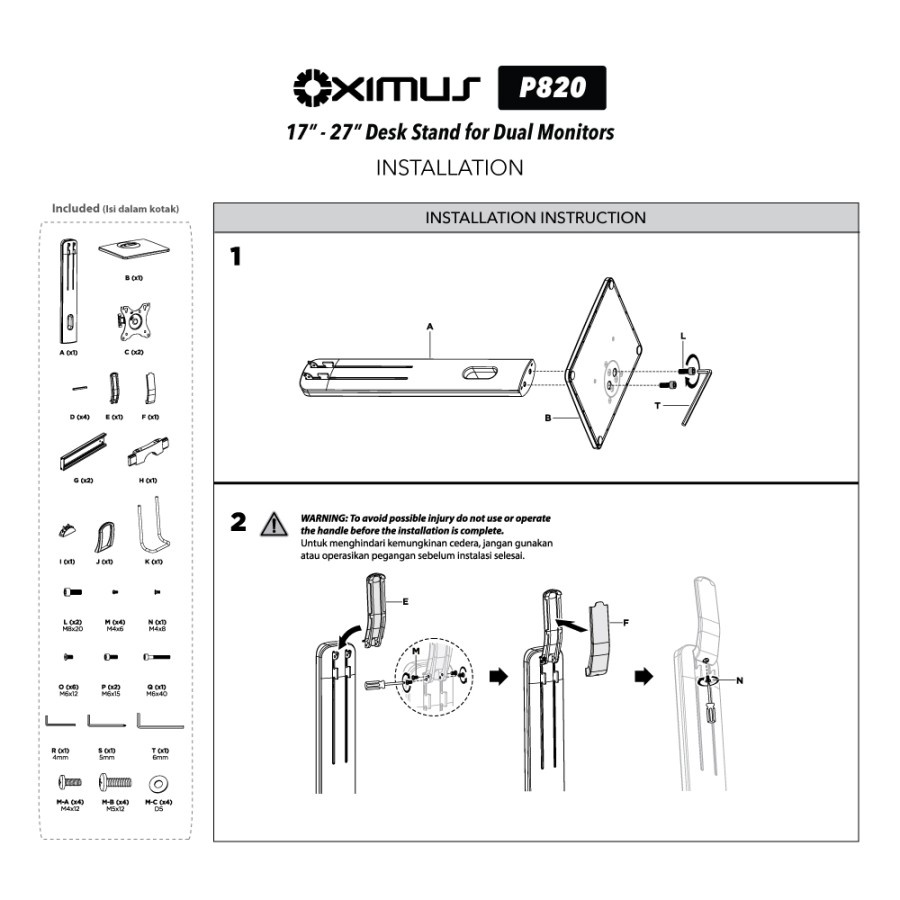 OXIMUS P820 | BRACKET DESK STAND MEJA DUAL MONITOR NAIK TURUN 17&quot;- 27&quot;