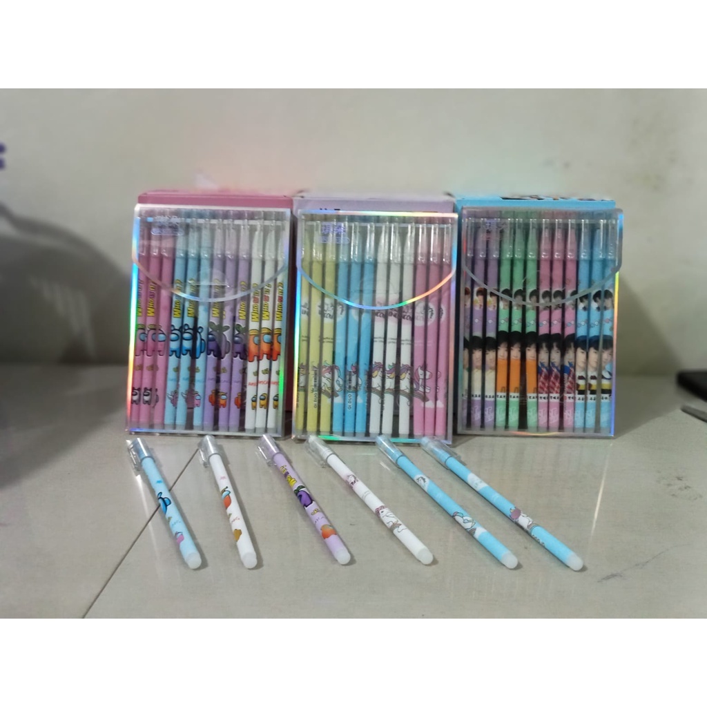 (COD)(12pcs) New Pen bisa hapus / Pen gel hapus/ tanpa harus memakai tip x WARNA HITAM