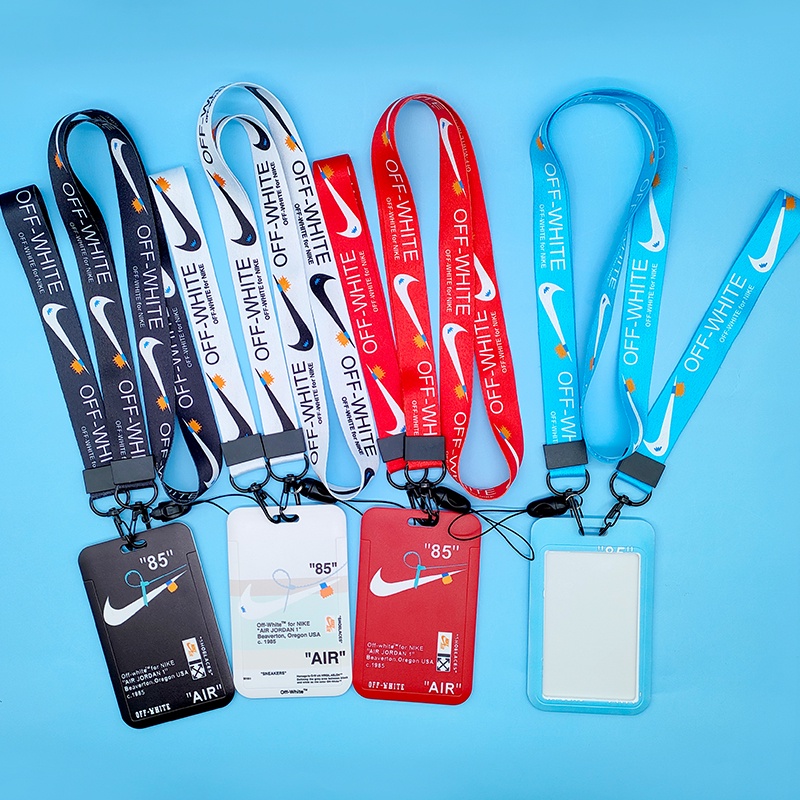4gaya OFF/White Neck Lanyard Tali Pendek Dengan Holder ID Card Untuk Gantungan Kunci Phone Case Sling Card Sleeve Peralatan Kantor Sekolah