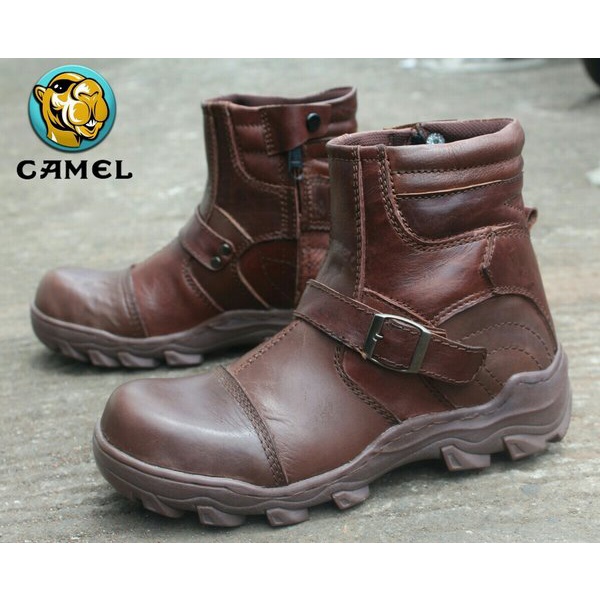Sepatu Kulit Boots Pria Work Safety Camel Gesper