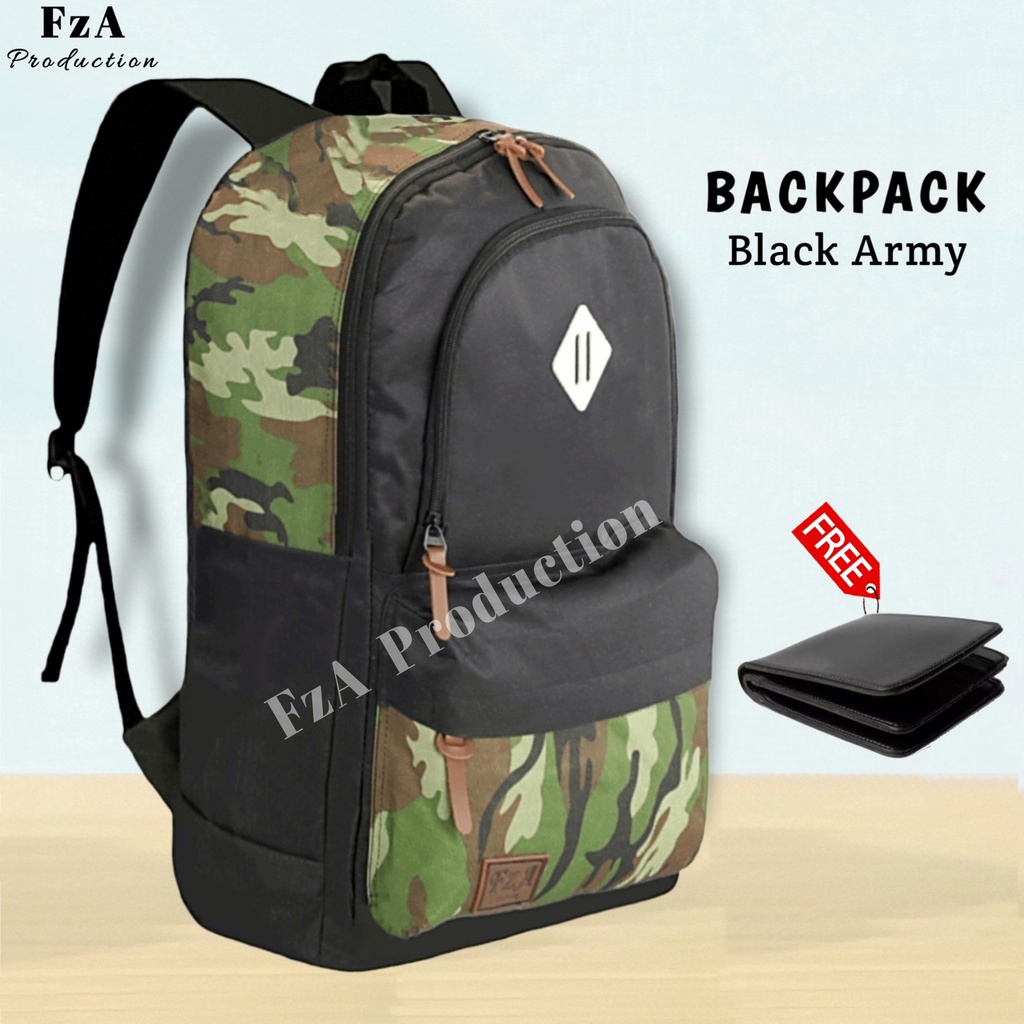 Tas Ransel Punggung Distro Casual Pria Wanita / Tas Ransel Laptop Original - FzA Gratis Dompet BUY 1 GET 1