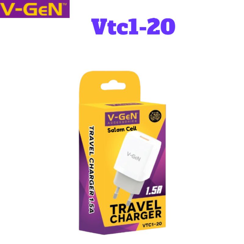 Charger V-GeN Vtc1-20 Cocok Untuk Semua Type Hp Original Vgen Garansi Resmi