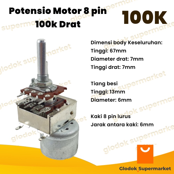 Potensio Motor 8 pin 100k Drat Alps Japan Stereo Kaki 4-4 Lurus 104