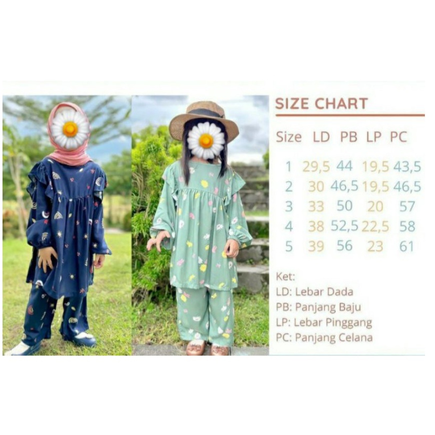 Smilee Eliza Set 1-5 Tahun Lucuna Setelan Panjang Ruffle Rayon Lebaran / Tunik Set Raya / Pakaian Muslim Anak Perempuan CBKS