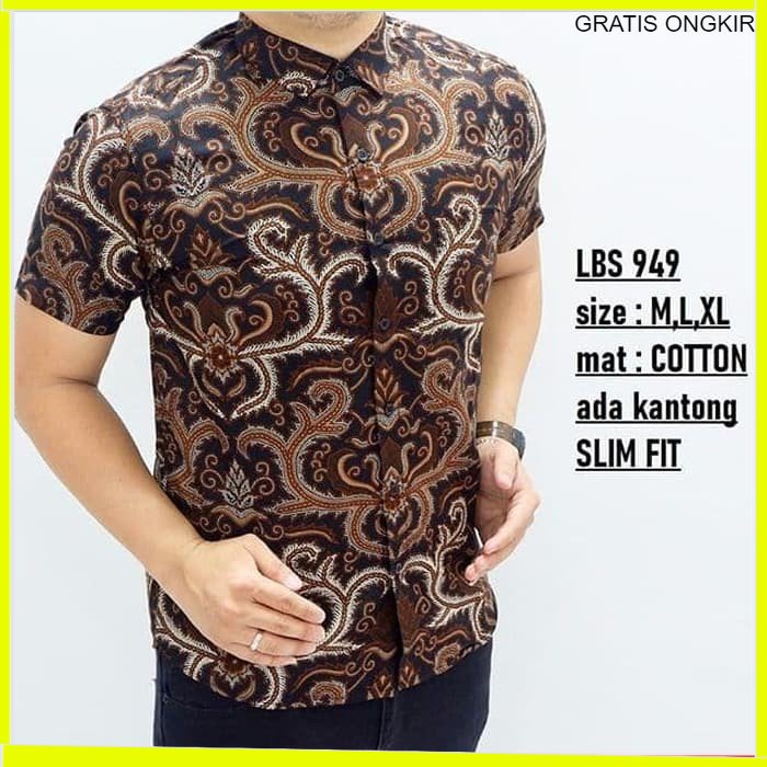 KEMEJA PRIA BATIK LENGAN PENDEK HEM BAHAN KATUN HALUS 40S LBS 949 BAJU MODERN MEWAH SLIMFIT SLIM FIT BY JAKARTA