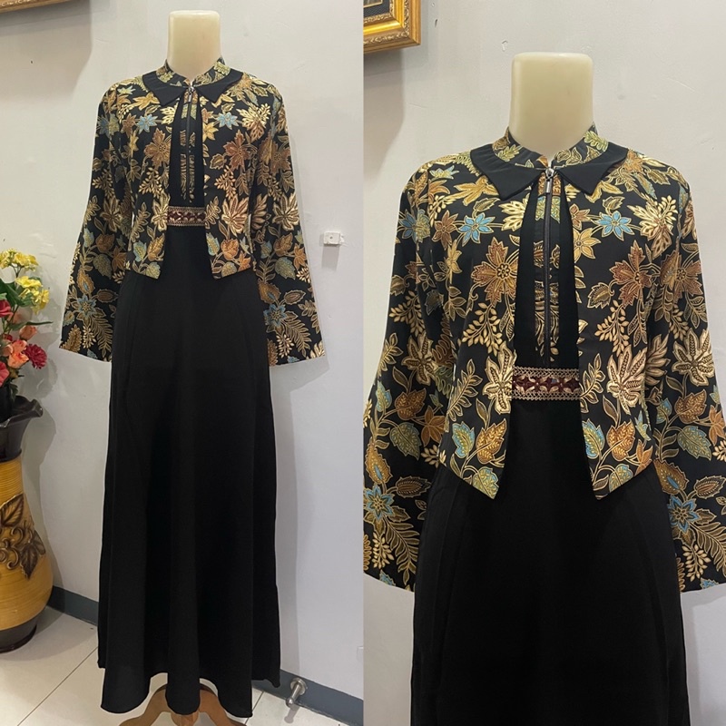 Gamis Batik Rompi / Bolero Batik Gamis / Set Gamis Batik Muslimah Modern / Batik Kekinian