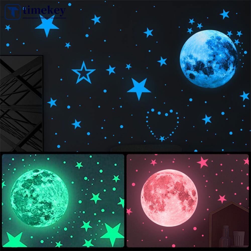 Timekey8 /10 /12 /20cm Luminous Colorful Moon Stiker Dinding Glow In The Dark Decal Untuk Anak Bayi Kamar Tidur Natal Dekorasi Rumah I8T6