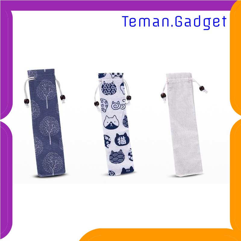 TG - DPR Tofok Cutlery Set Perlengkapan Makan Sendok Garpu Beige Cloth Bag - T1