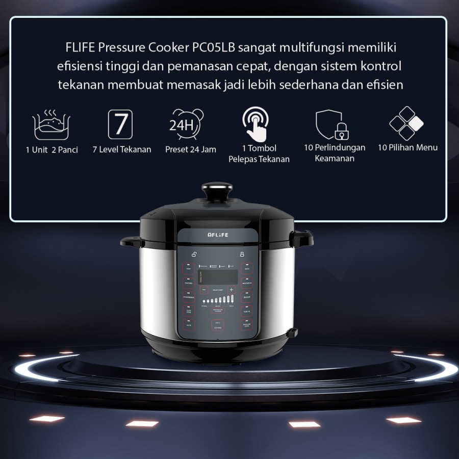 FLIFE Elektronik PC05LB Pressure Cooker - Panci Presto 5 L - Super Low Watt