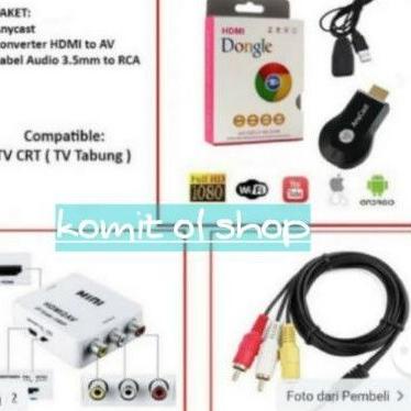 Rekomendasi PAKET KOMPLIT WIFI ANYCAST DONGLE + CONVENTER HDMI TO AV RCA + KABEL RCA DARI HP KE TV T