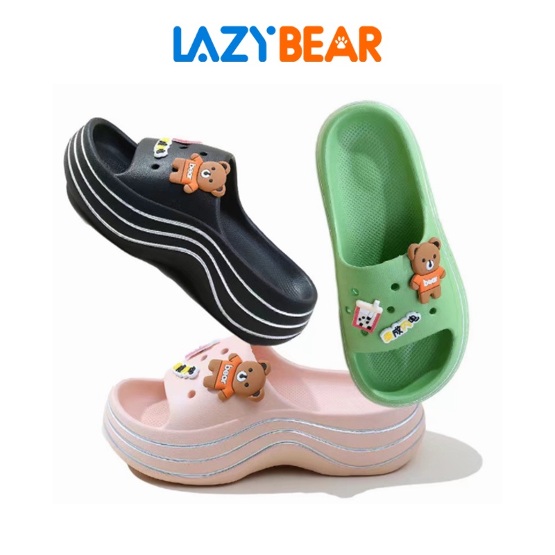 Lazy Bear Sendal Wedges Jelly Slip On H21 Sandal Platform Jibbitz Wanita Korea Super Soft EVA