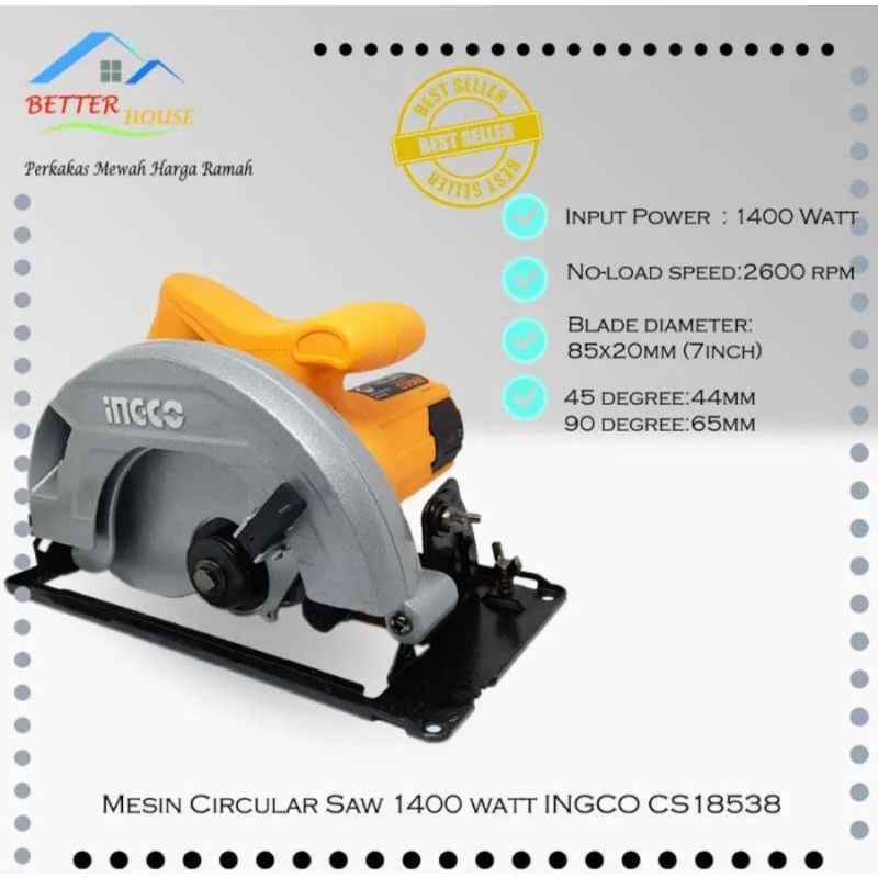 MESIN GERGAJI CIRCULAR SAW 7&quot; 1400W INGCO CS18538 GERGAJI POTONG KAYU 7 INCI