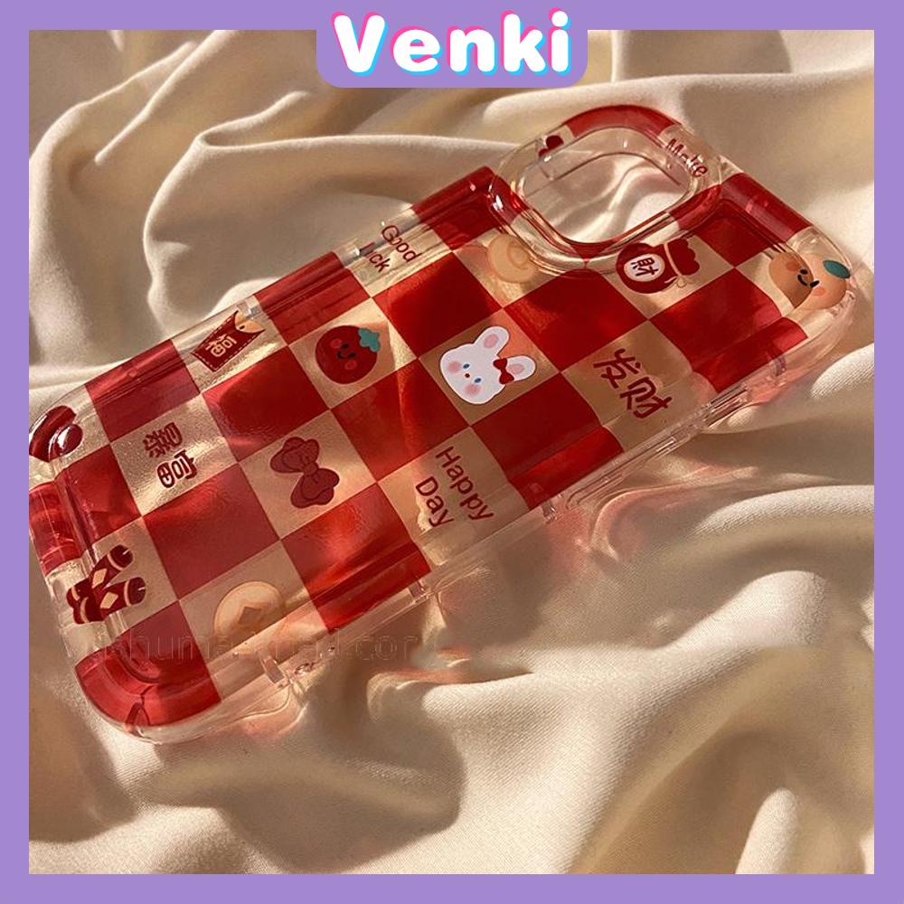 Case For iPhone 14 Pro Max TPU Soft Jelly Airbag Clear Case Red Checkerboard Cute Bunny Camera Protection Shockproof For iPhone 14 13 12 11 Plus Pro Max 7 Plus X XR