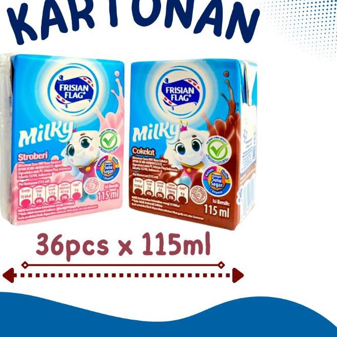 

BAYAR DITEMPAT✔️Frisian Flag Milky UHT Zuzhu Strawberry Dan Cokelat 115ml×36Pcs Kartonan|SQ5