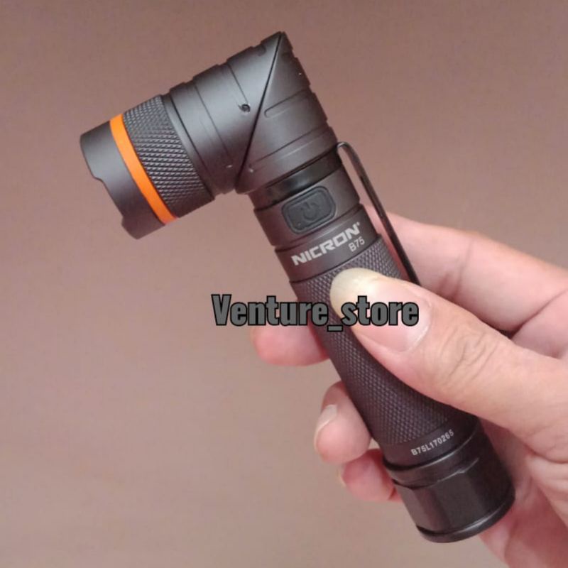 NICRON | B75 | Rechargeable Twist Flashlight 90 Deg 300Lm - 1000Lm | Senter Magnet