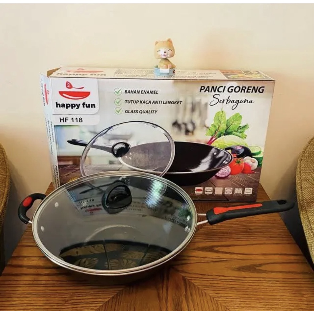 Panci Goreng Serbaguna Happy fun | Panci+Tutup Kaca Diameter 18Cm Happyfun HF118